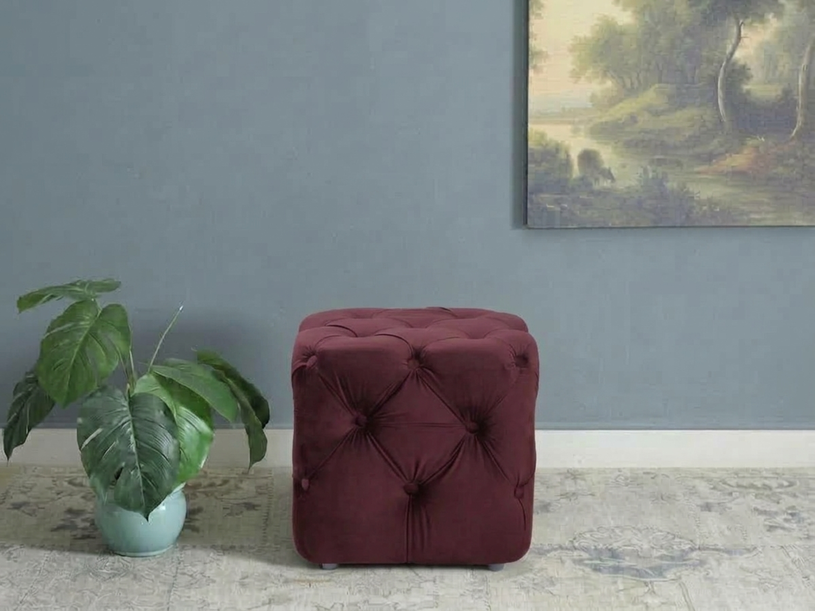 Lagoa Pouffe In Wine Red Color