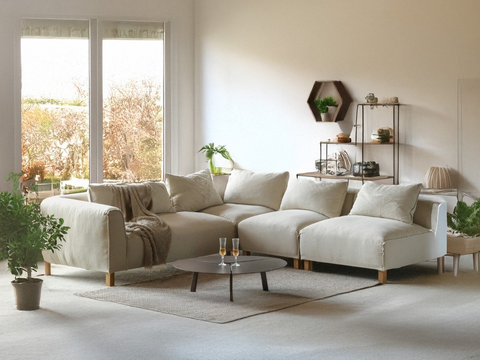 Caspian Sectional  Sofa In off-white or cream Color 