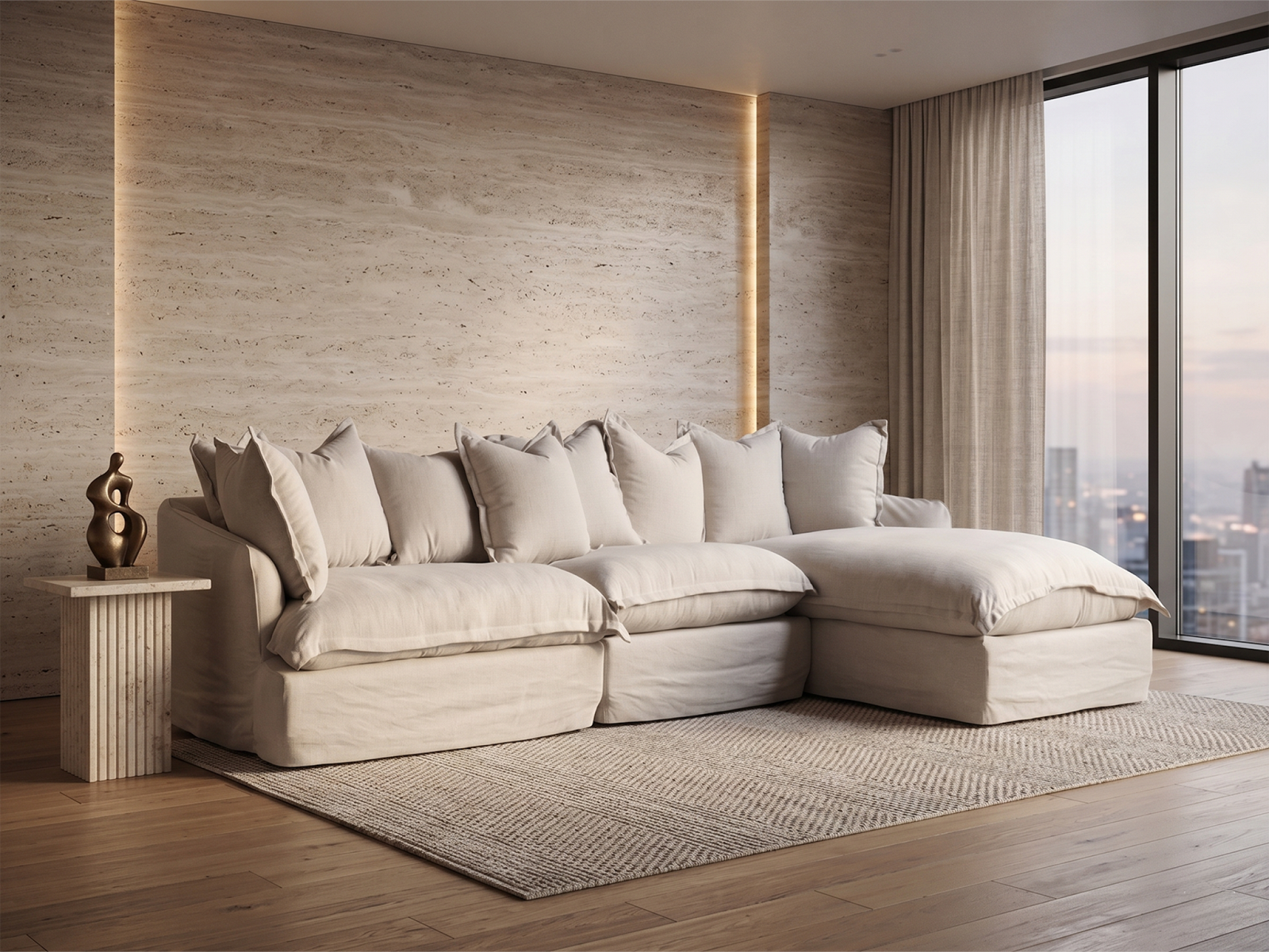 Regency Sectional Sofa In Beige & Cream Color