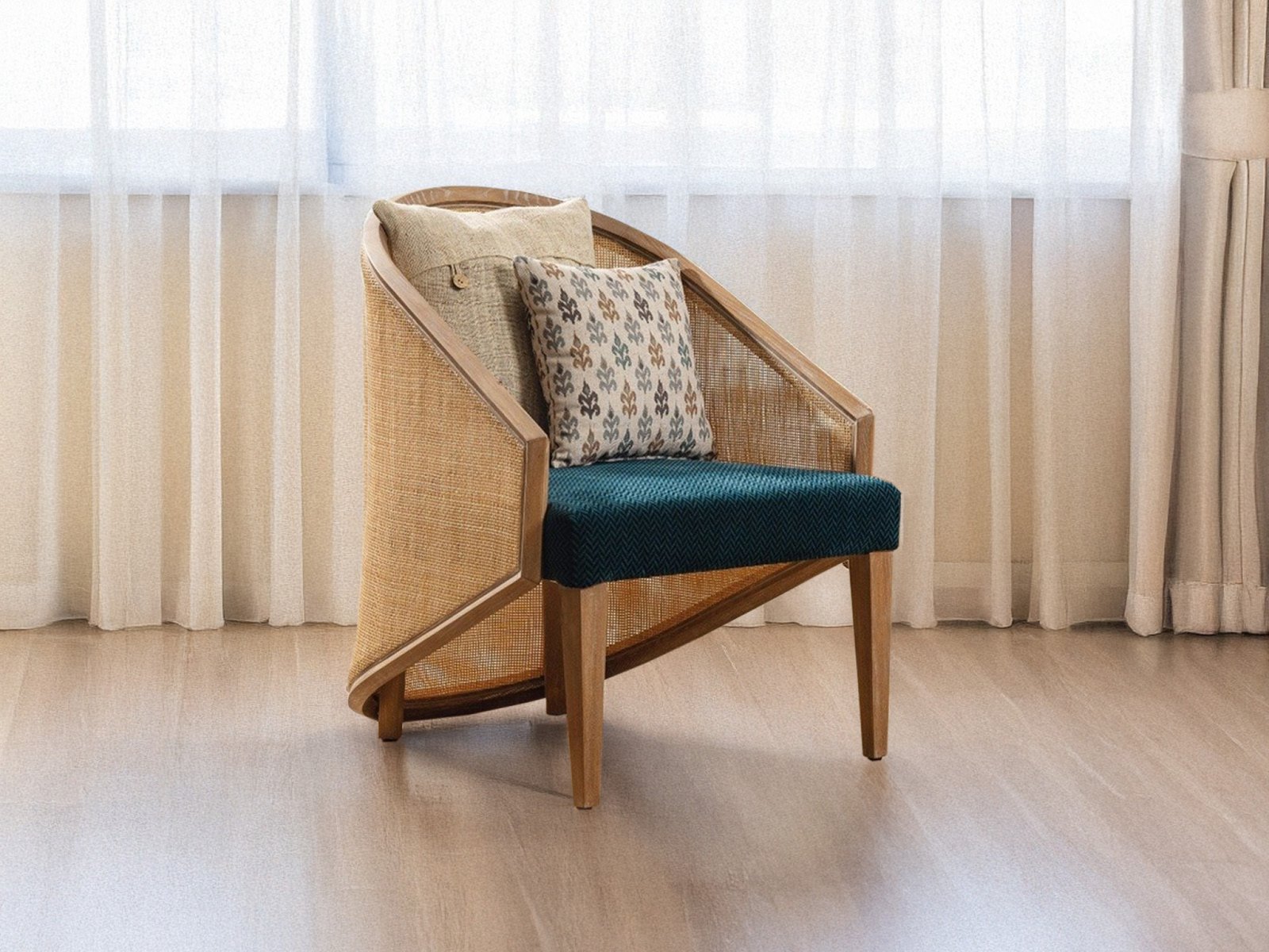 Lumina Wooden Arm Chair In Teal Or Dark Turquoise Color 