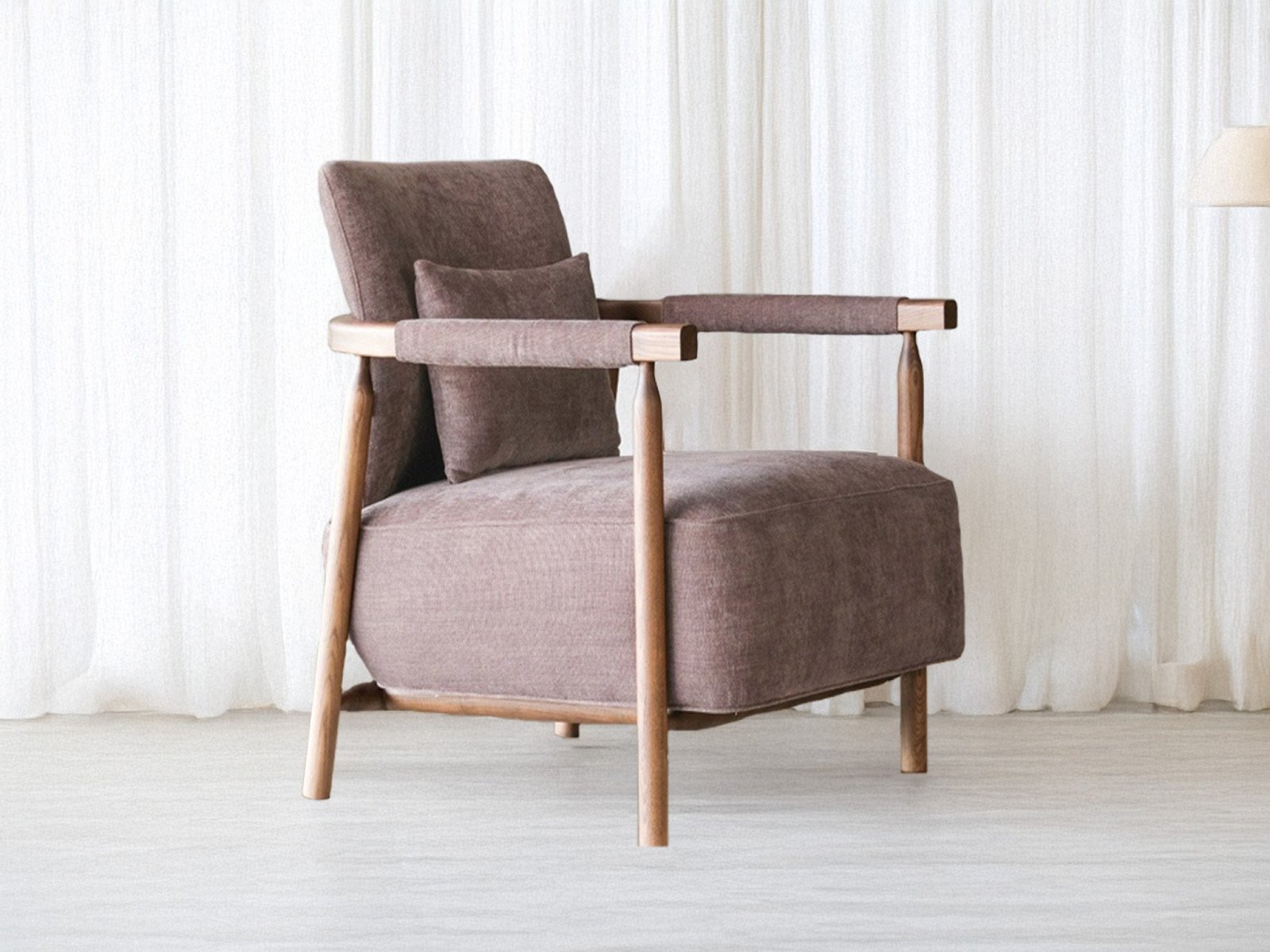 Cedar Wooden Arm Chair In Brown, Possibly Taupe & Greige Color