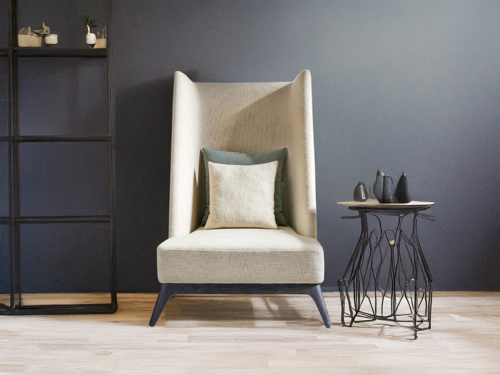 Georgian Wingback Chair In Off-White & Cream Color