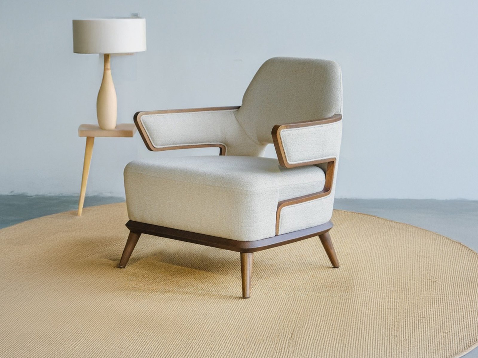 Flux Wooden Chair In Off White & Beige Color 