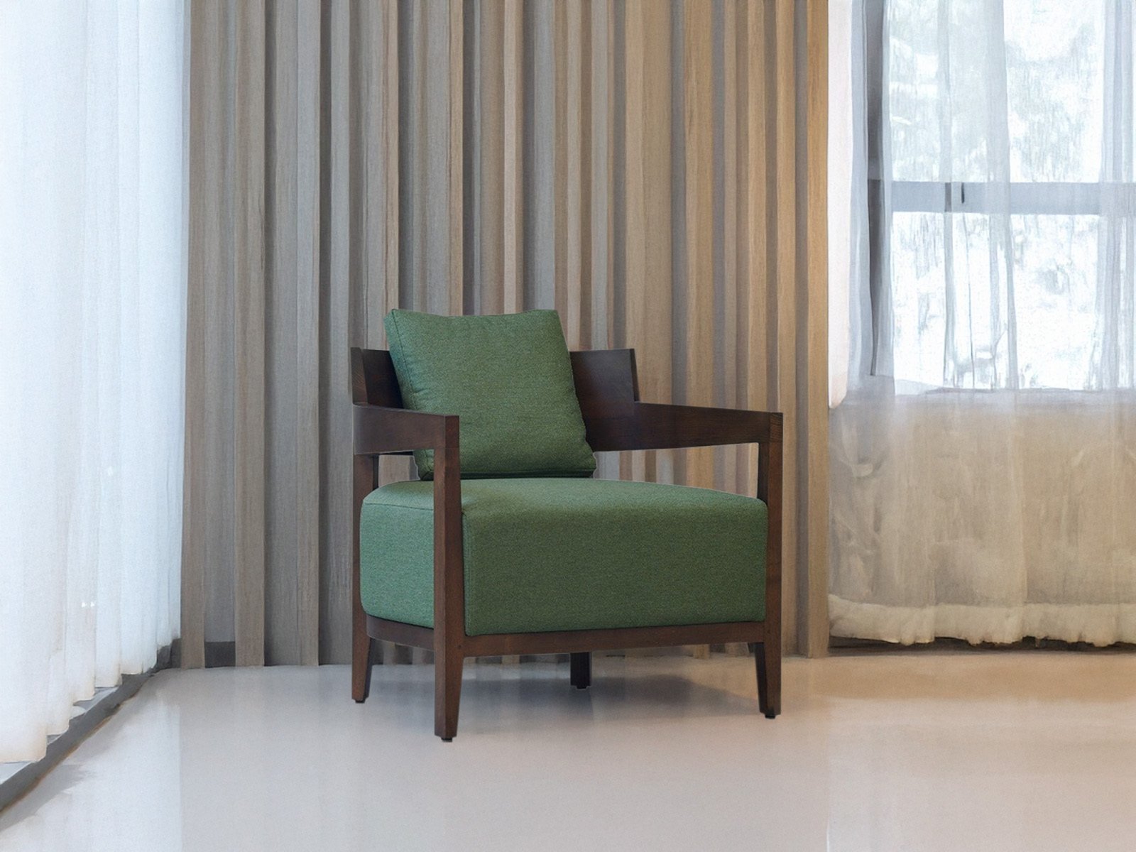 Cader Wooden Arm Chair In Green Color