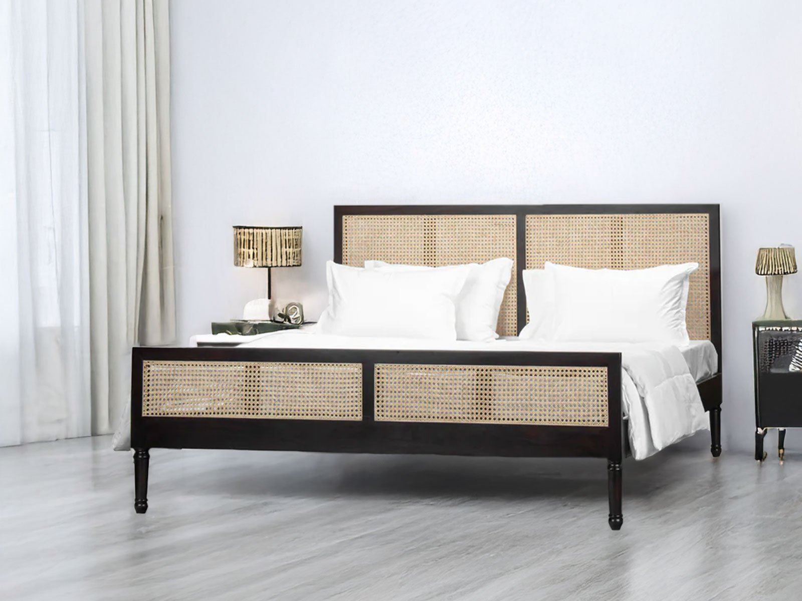  Larkspur Wooden Bed In Dark Brown & black Color