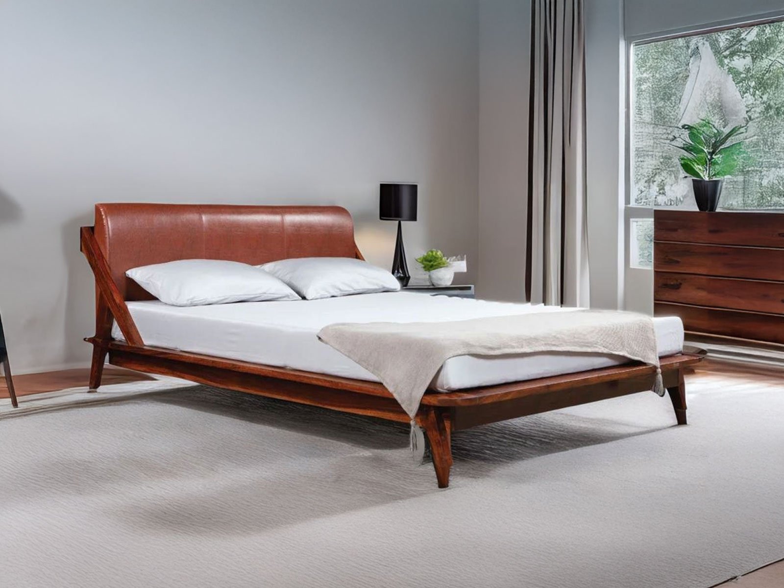  Pinnacle Leather Bed Reddish & Brown Color 
