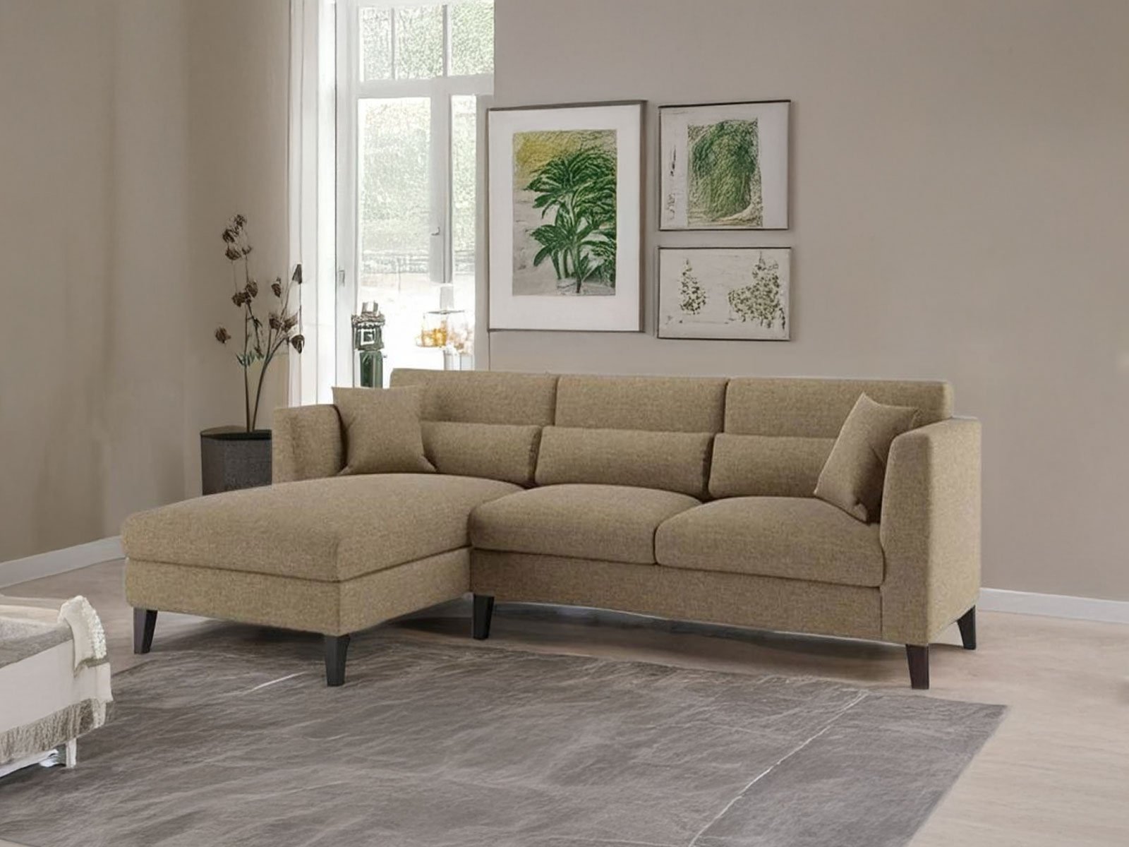 Oasis L Shape Sofa In Brown Color 