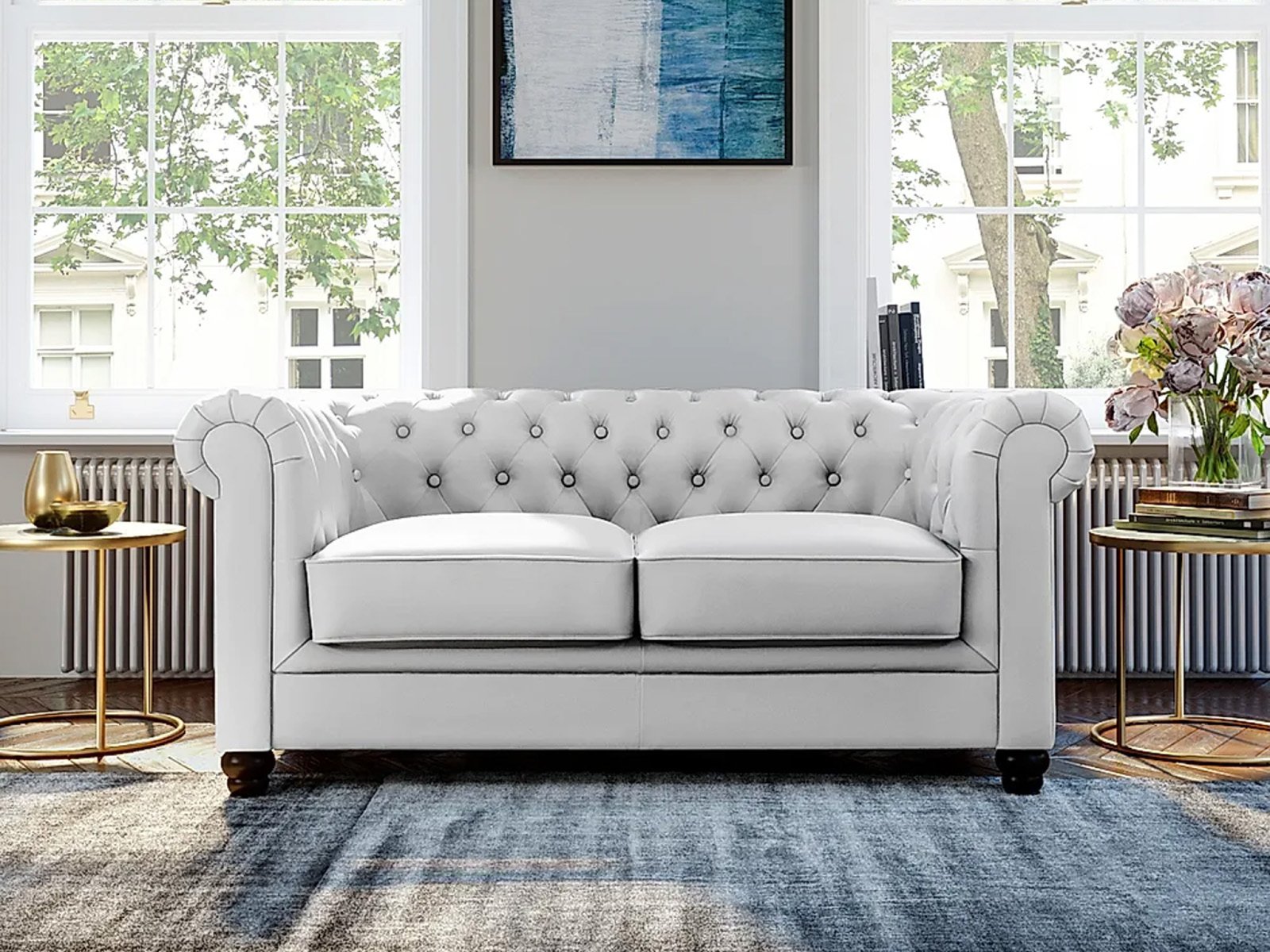 Jackson Leather 2 Seater Sofa In Light Grey color