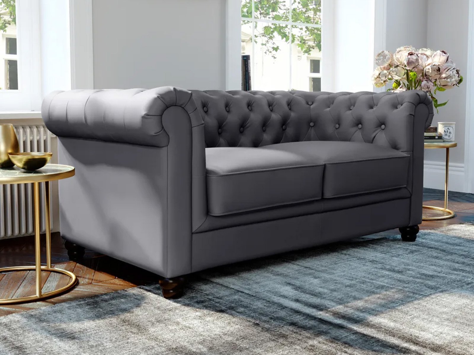 Jackson Leather  2 Seater Sofa In  Grey color