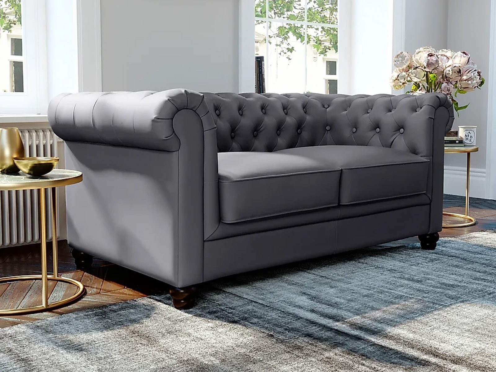 Jackson Leather 2 Seater Sofa In Grey Premium Color
