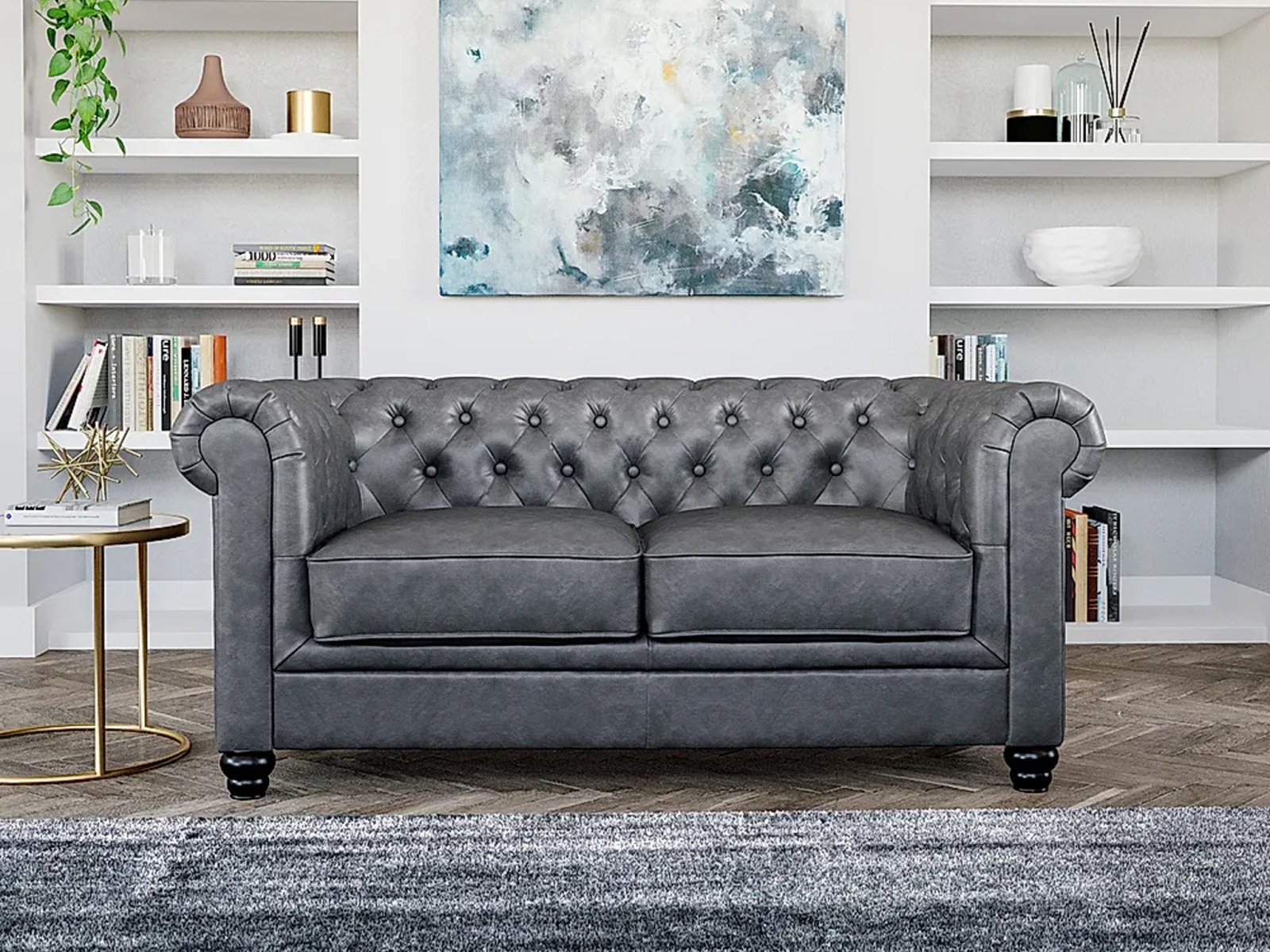 Jackson Leather 2 Seater Sofa In Vintage Grey color