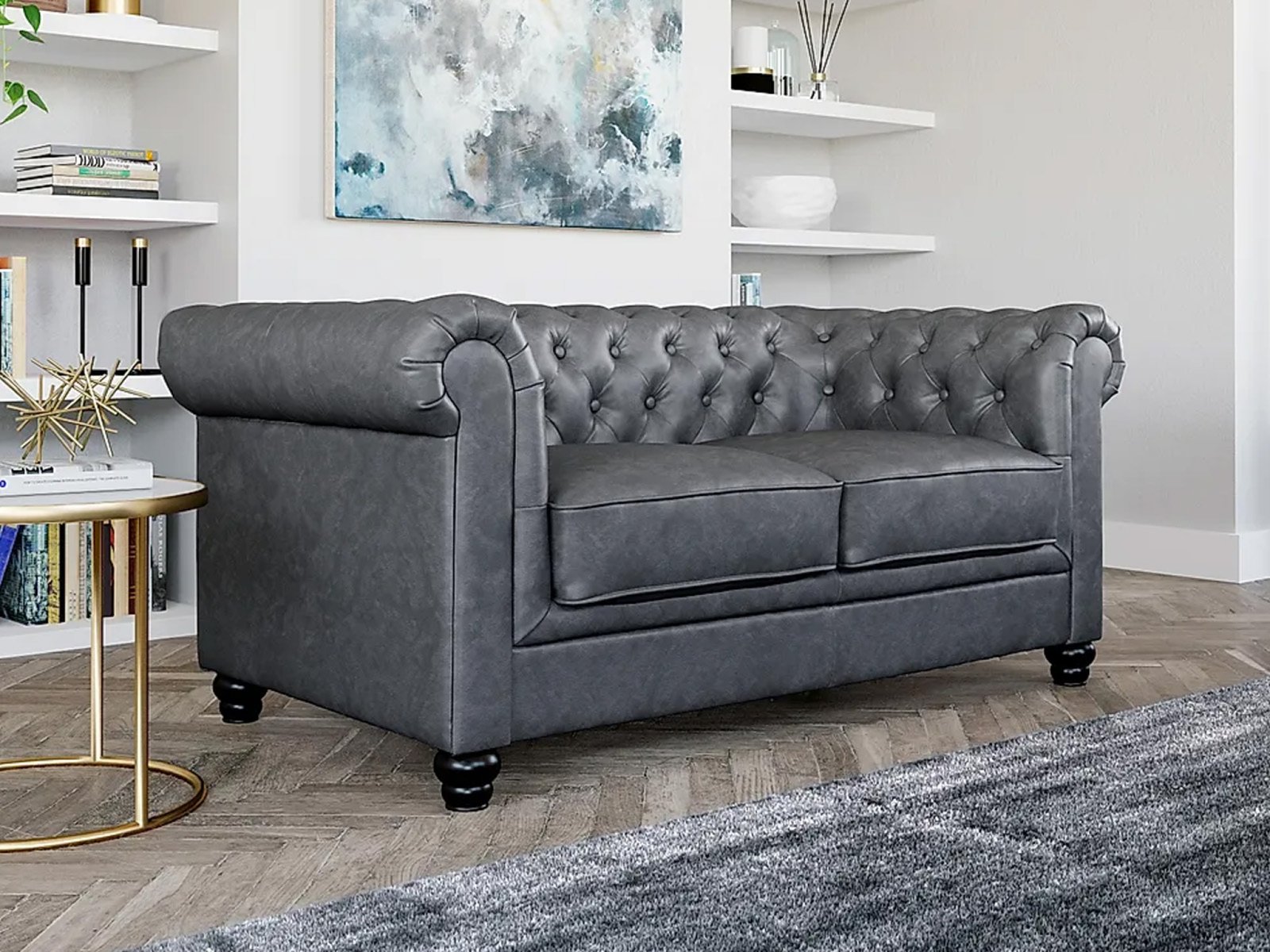 Jackson Leather 2 Seater Sofa In Vintage Grey color
