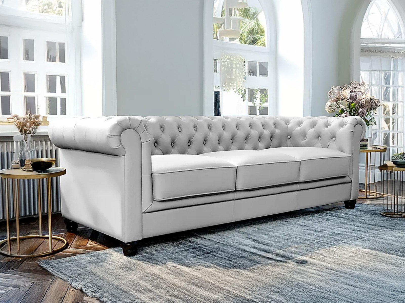 Jackson Leather 3 Seater Sofa In Light Grey color