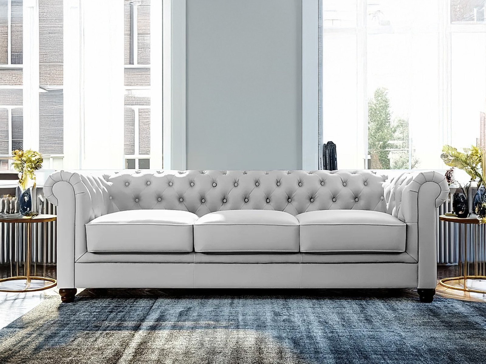 Jackson Leather 3 Seater Sofa In Light Grey color