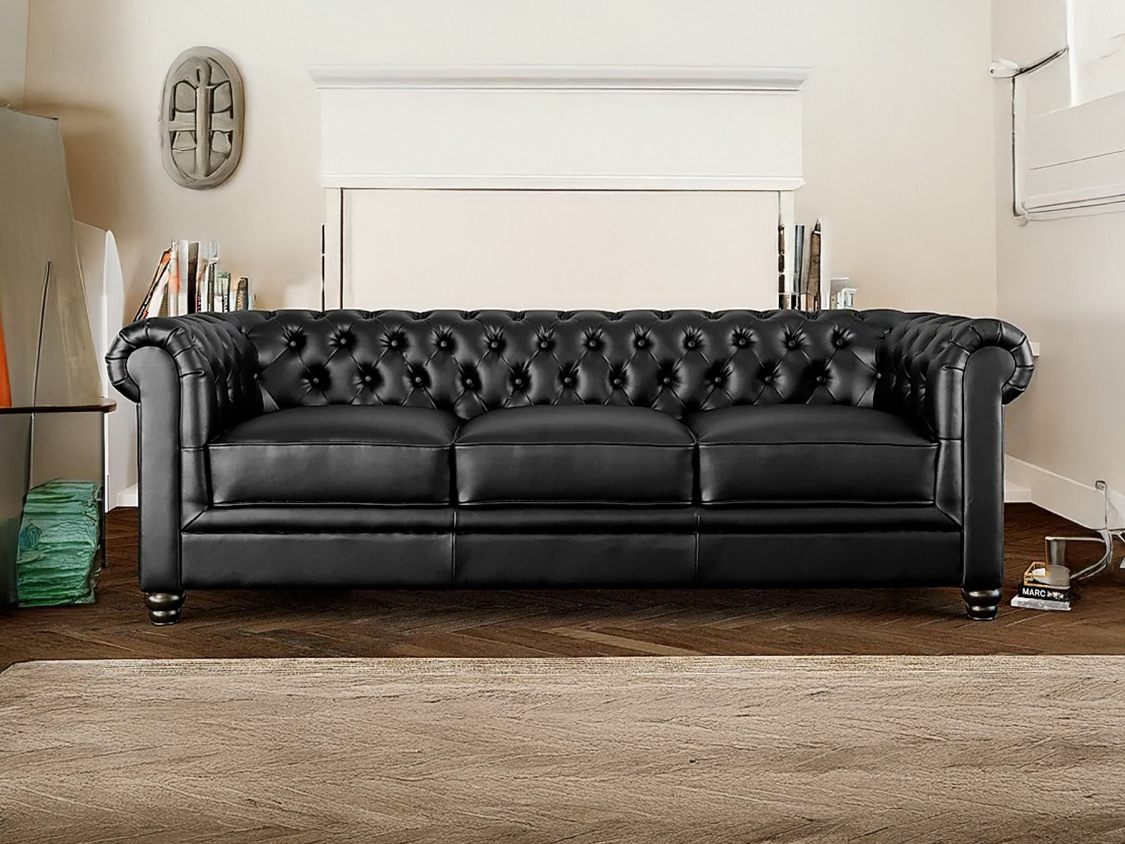Jackson Leather 3 Seater Sofa In Black Color