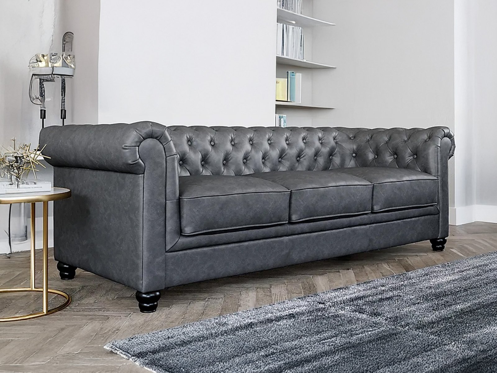 Jackson Leather 3 Seater Sofa In Vintage Grey color