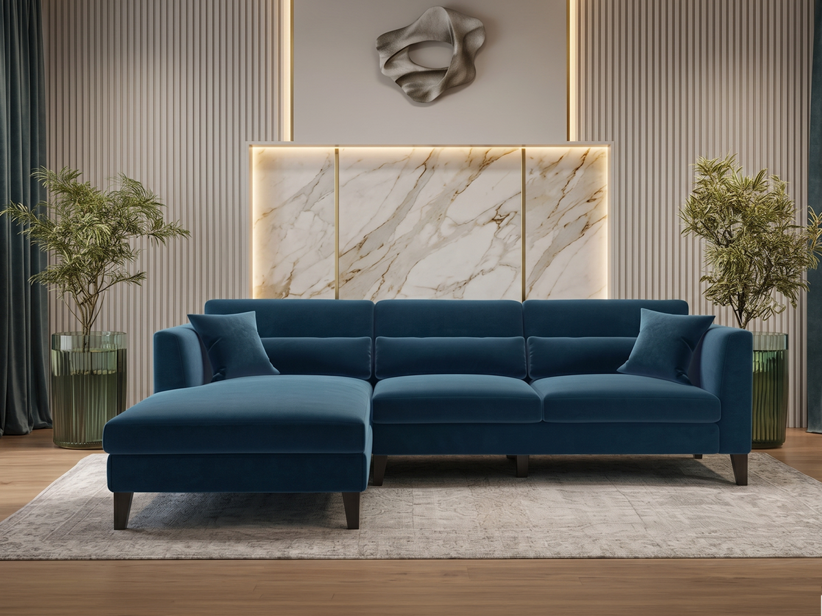 Ambo Sectional Sofa In Royal Blue Color
