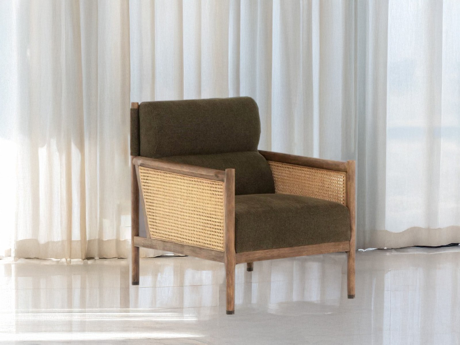 Feltro Wood Arm Chair In Green Finish Color