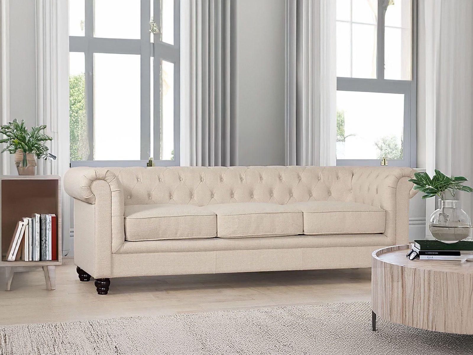 Jackson 3 Seater Sofa In Oatmeal Classic Linen-Weave Color