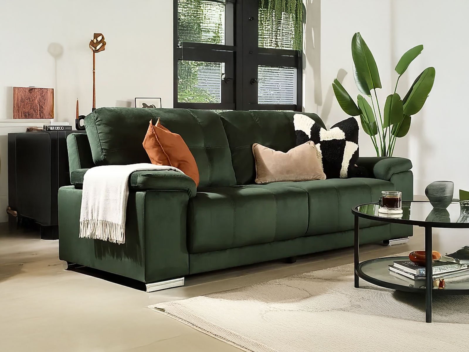 Alexa 3 Seater Sofa In Moss Green Classic Color