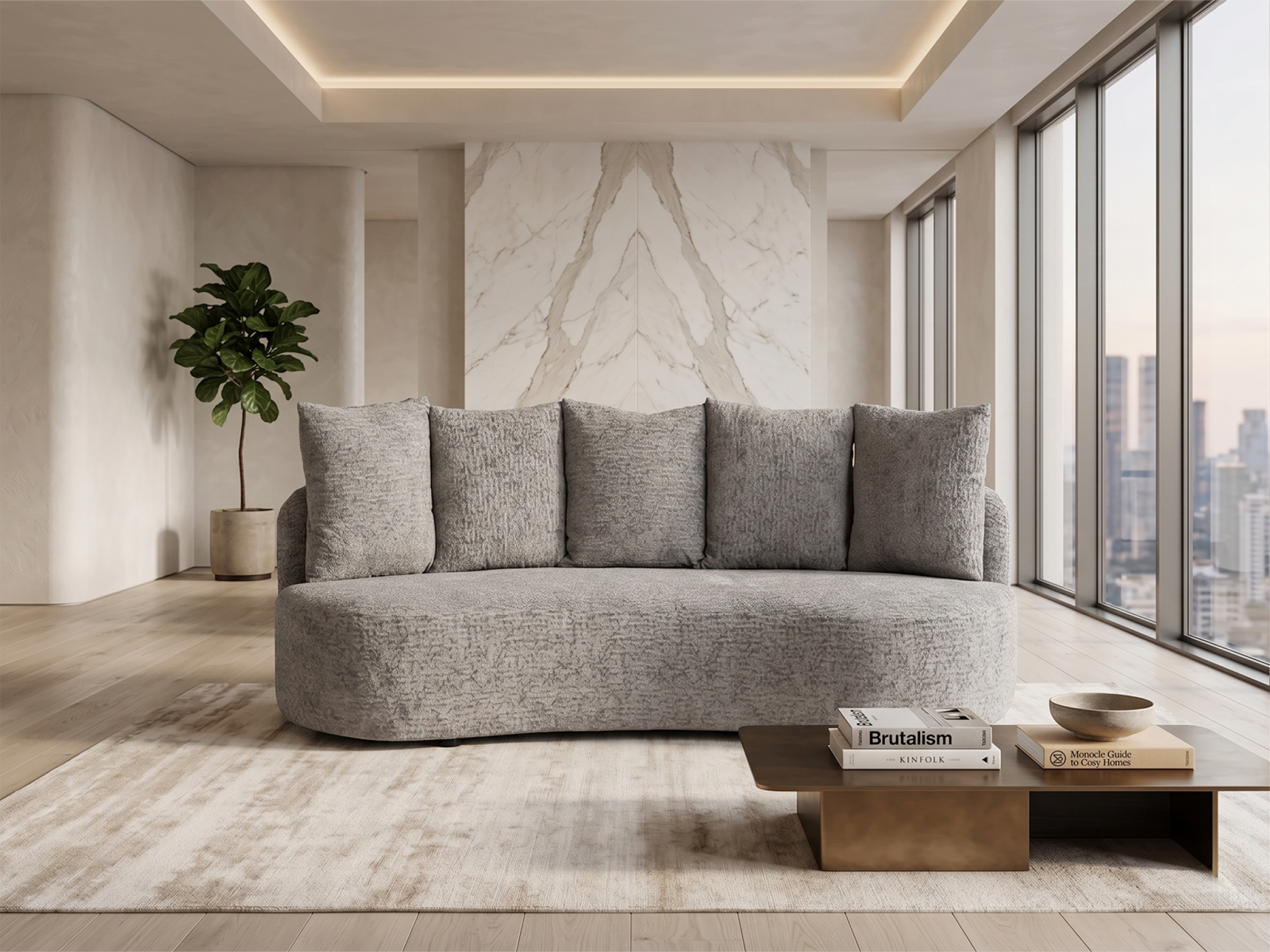 Palatine Three Seater Sofa In Light Grey Color