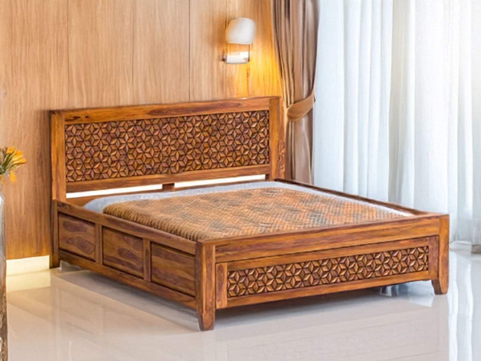 Crystal Solid wood Sheesham Bed