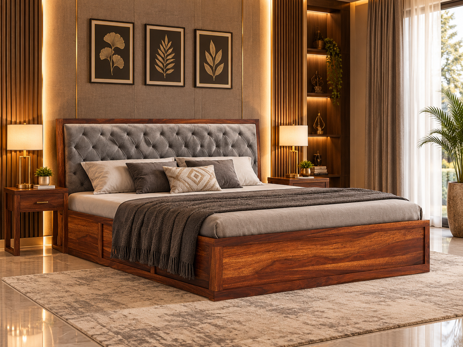 Head Cushion Solid wood Sheesham Bed