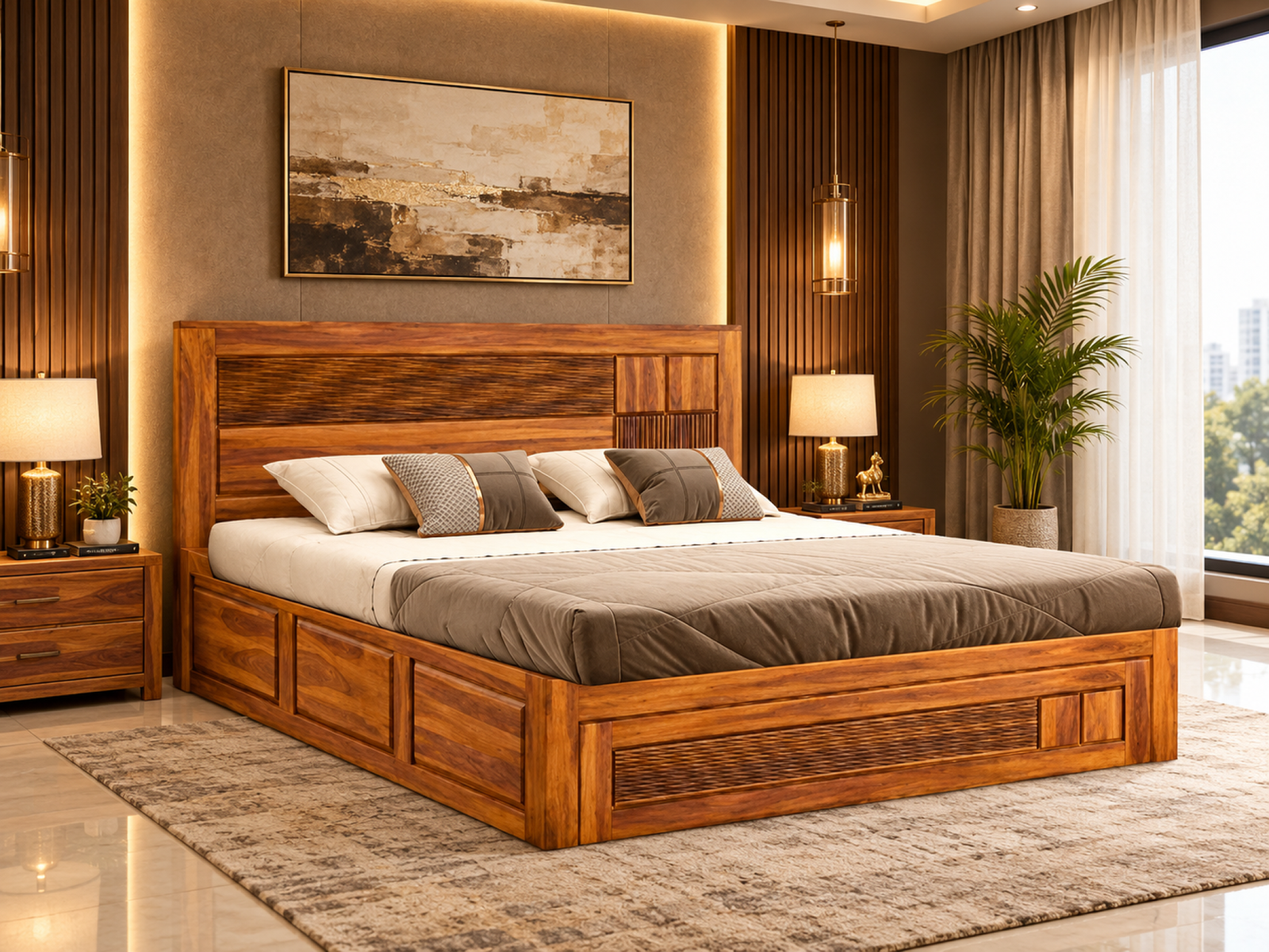4 Square Solid wood Sheesham Bed