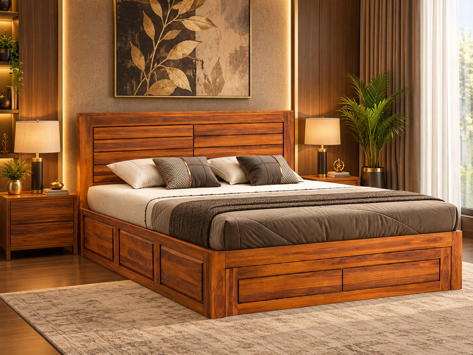 Amora  Solid wood Sheesham Bed                                                                                                                                                                                                                       