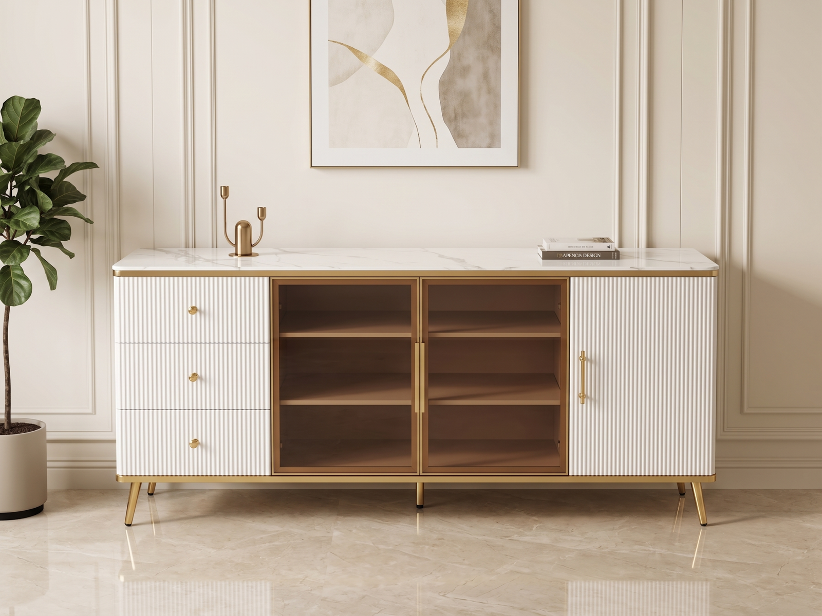 Sideboard In White & Golden Colour 