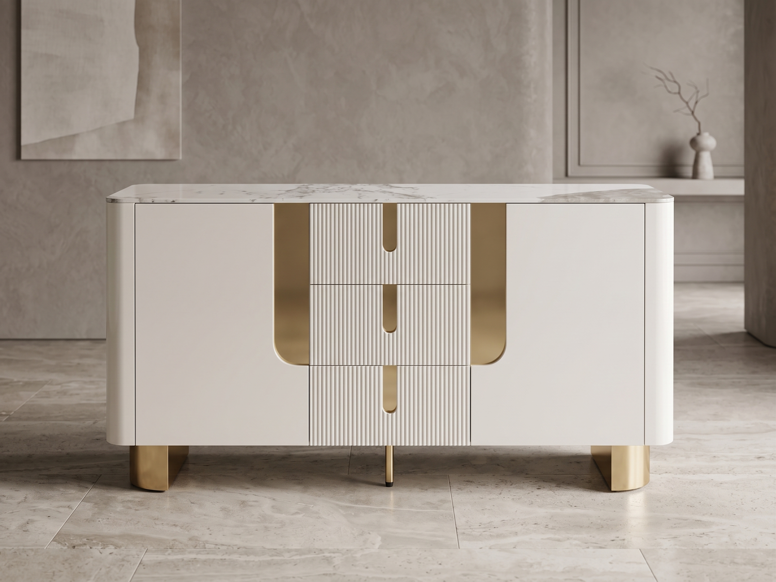 Sideboard In White & Gold Colour 