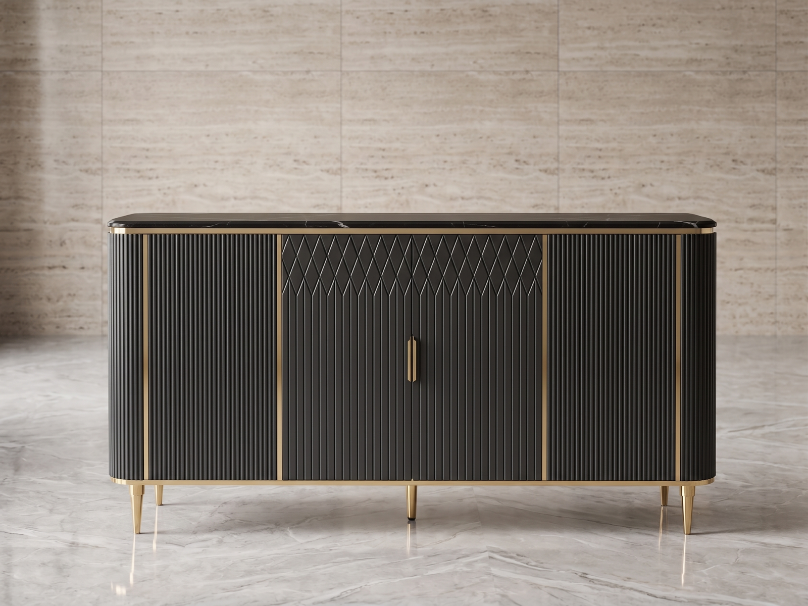 Sideboard In Black & Gold Colour 