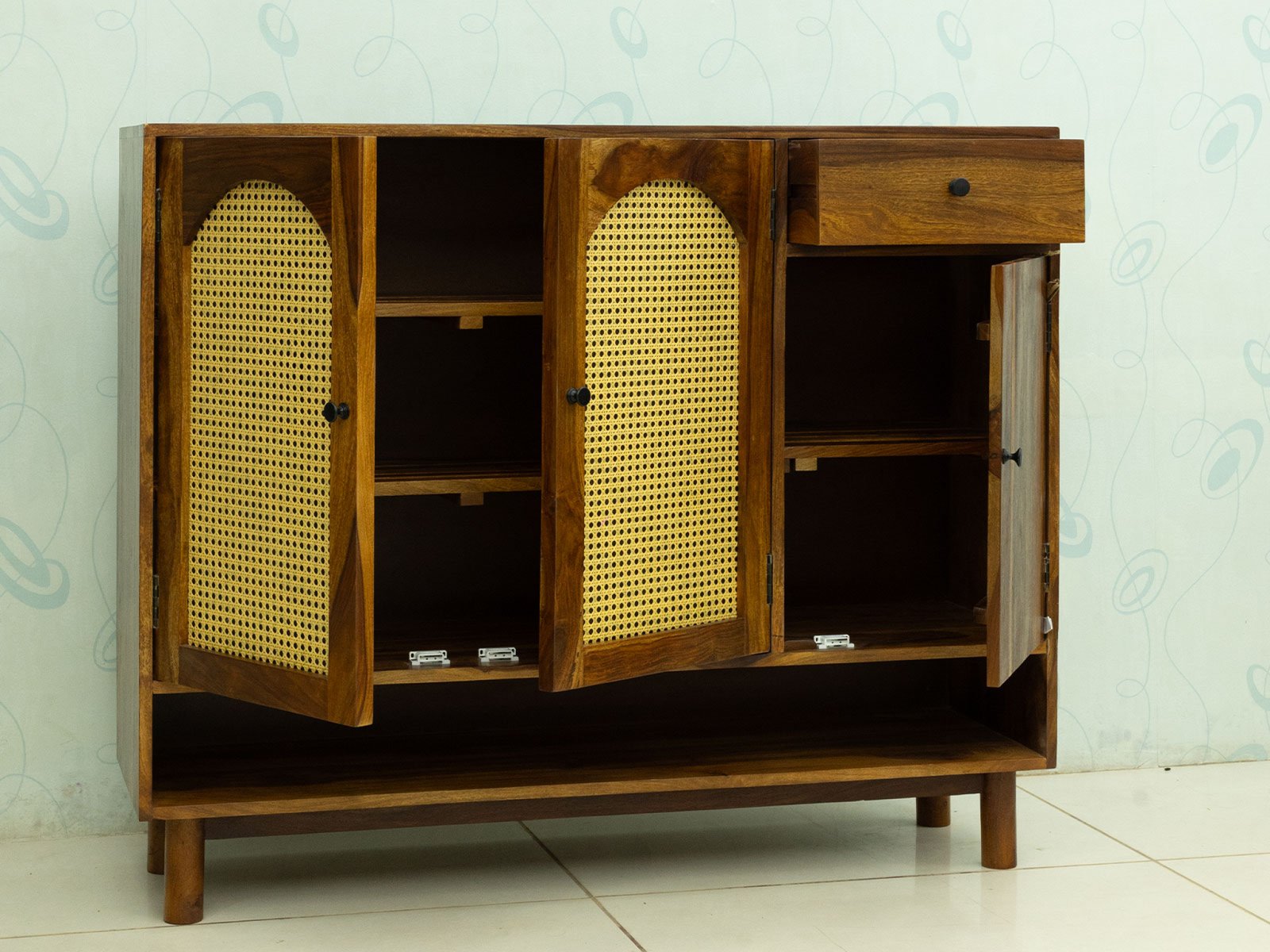Shoe Rack Cabinet Rattan 3 Door 