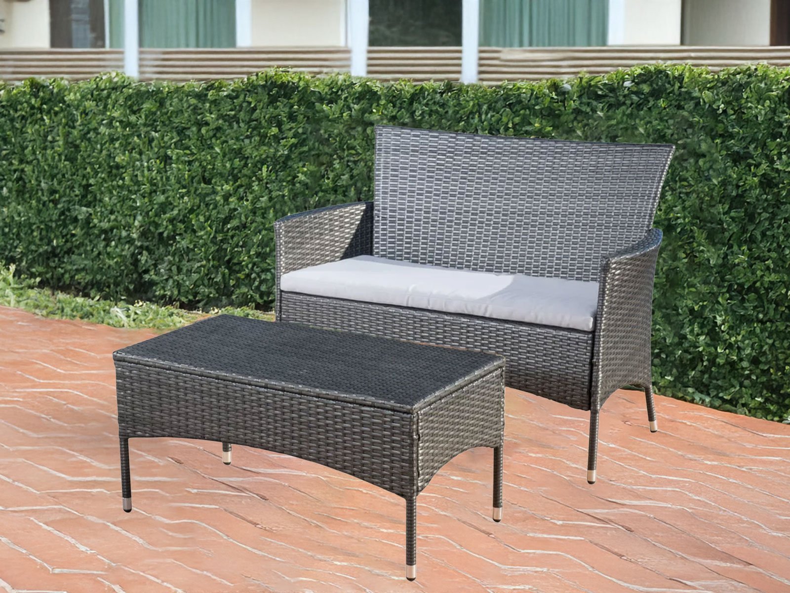  Jenko Outdoor 2 Seater with Center Table Set Dark Grey & White Colour