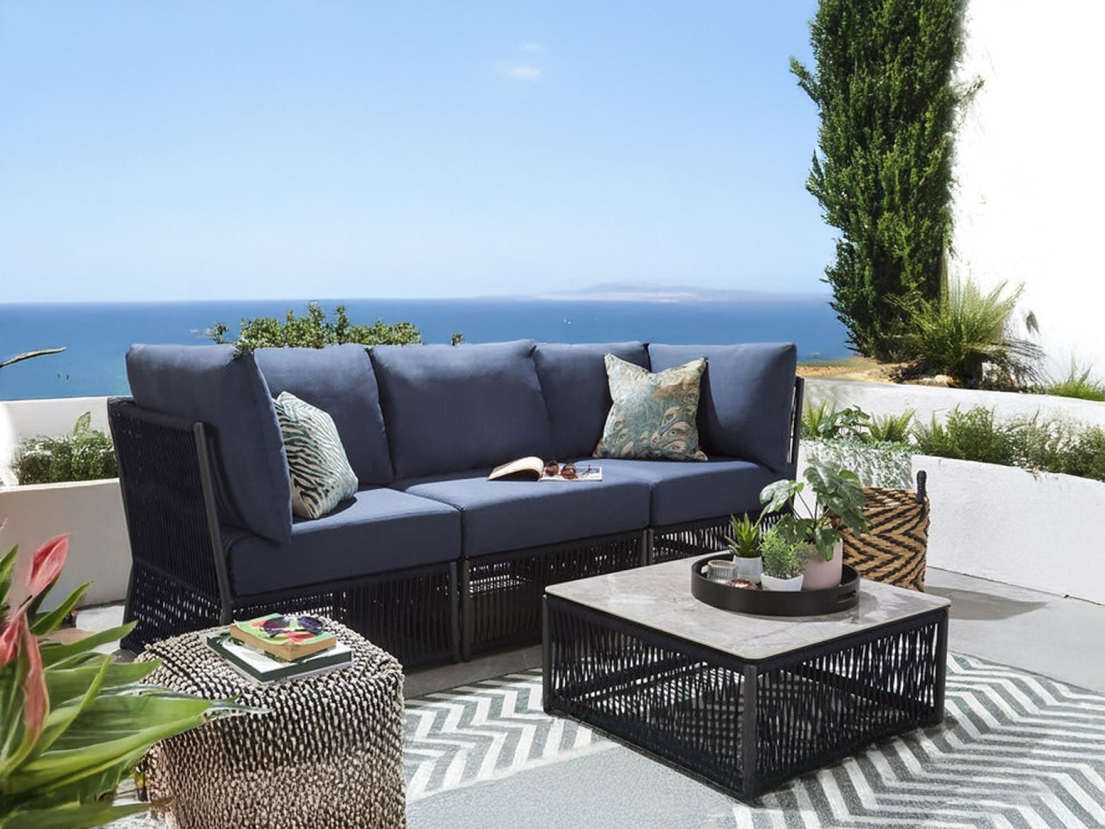 Milano Outdoor Sofa Set 3 Seater & Center Table Set In Blue Colour 
