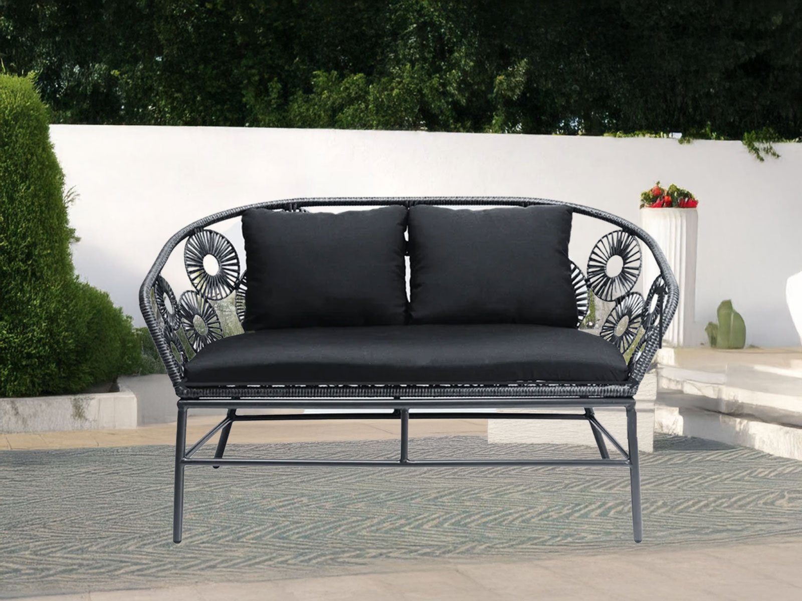 Veneto Outdoor Set 2 Seater 1 Seater & 1 Center Table set In Black Colour