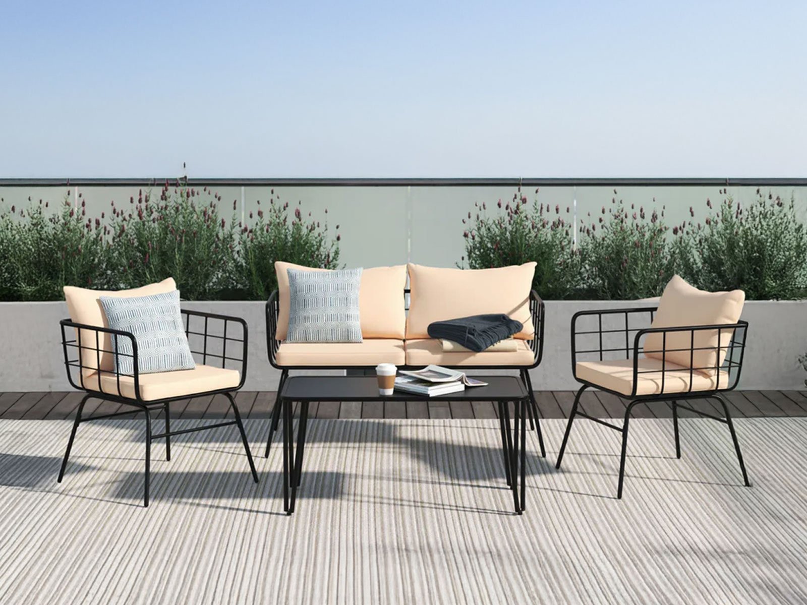 Myto Outdoor Garden Set 2 seater 2 Single Seater 1 Center In Black & Beige Colour