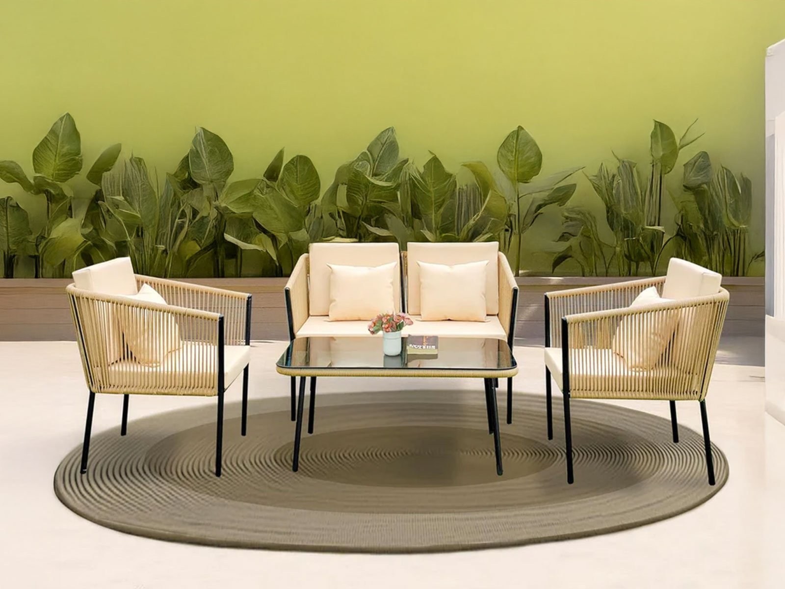 Cruise Outdoor Garden Sofa Set 2 Seater 2 Single Seater 1 Center Table In Beige Colour 