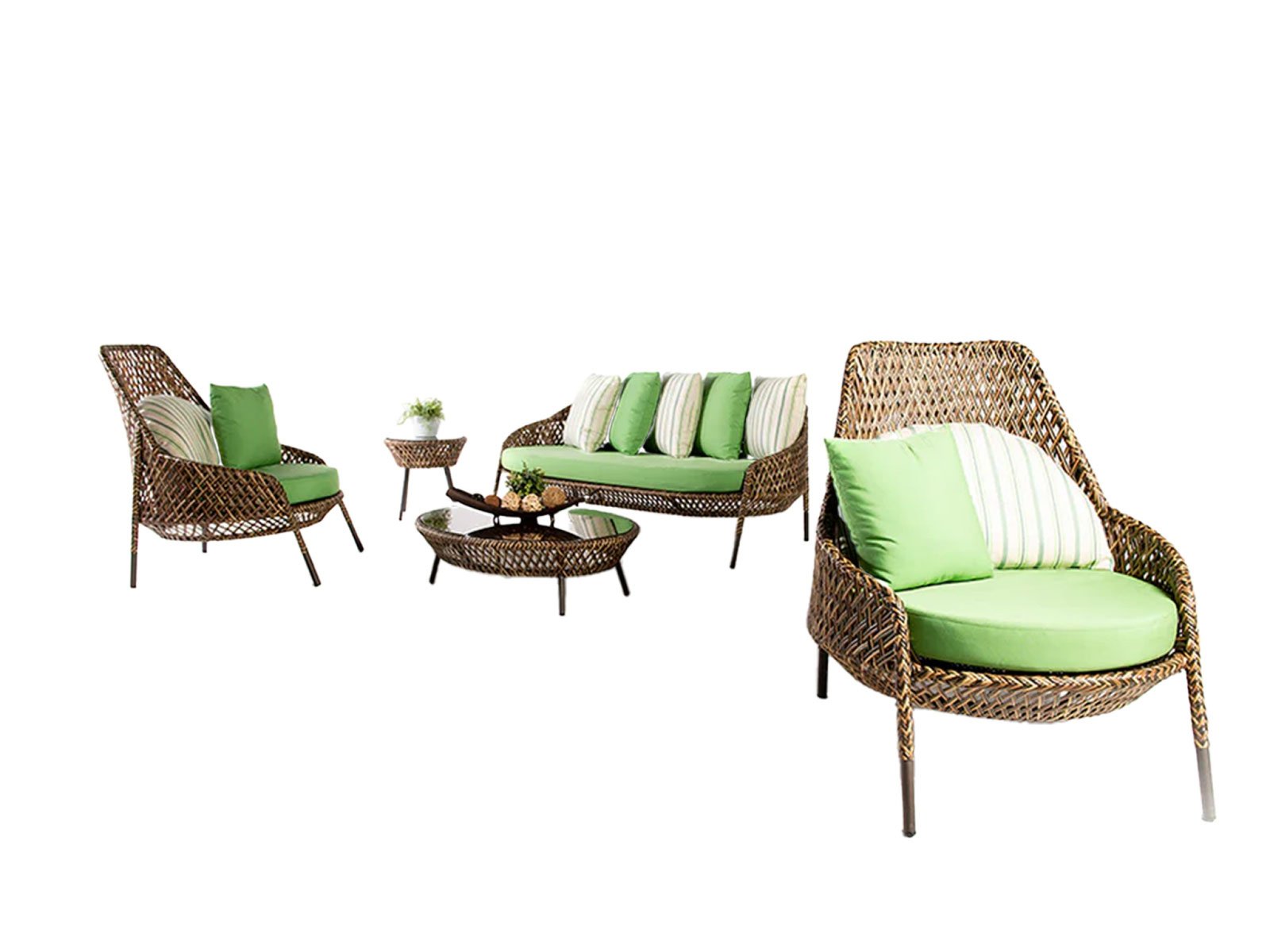 Wock Outdoor Garden Sofa Set 2 Seater 2 Single Seater 1 Side Table & 1 Center Table In Brown Colour