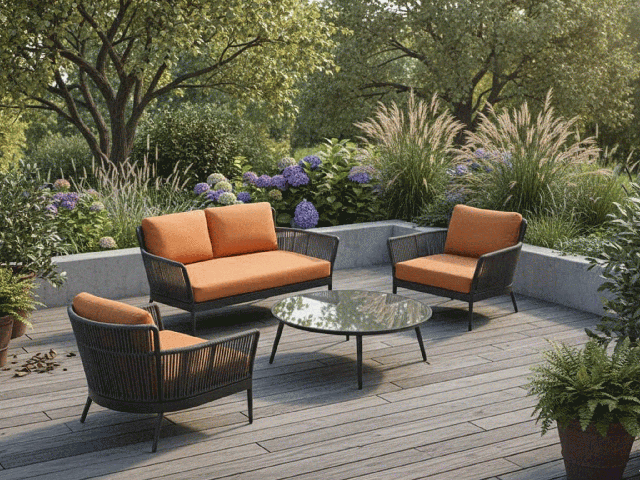 Phlembo Outdoor Set 2 Seater 2 Single Seater & 1 Center Table In Dark Grey Colour