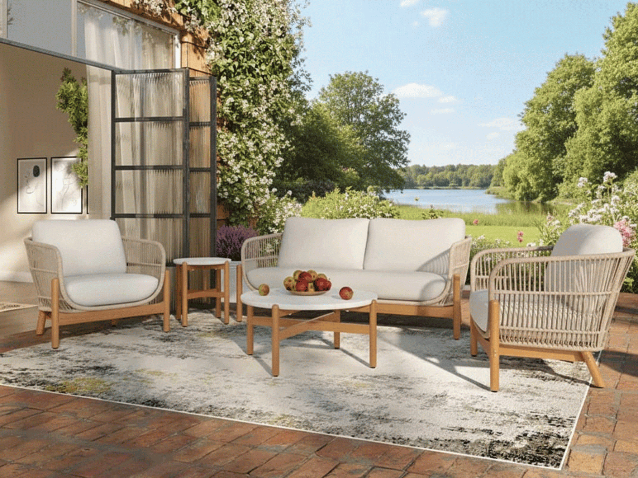 Dove Outdoor Set 2 Seater 2 Single Seater & 1 Center Table Set In Beige Colour