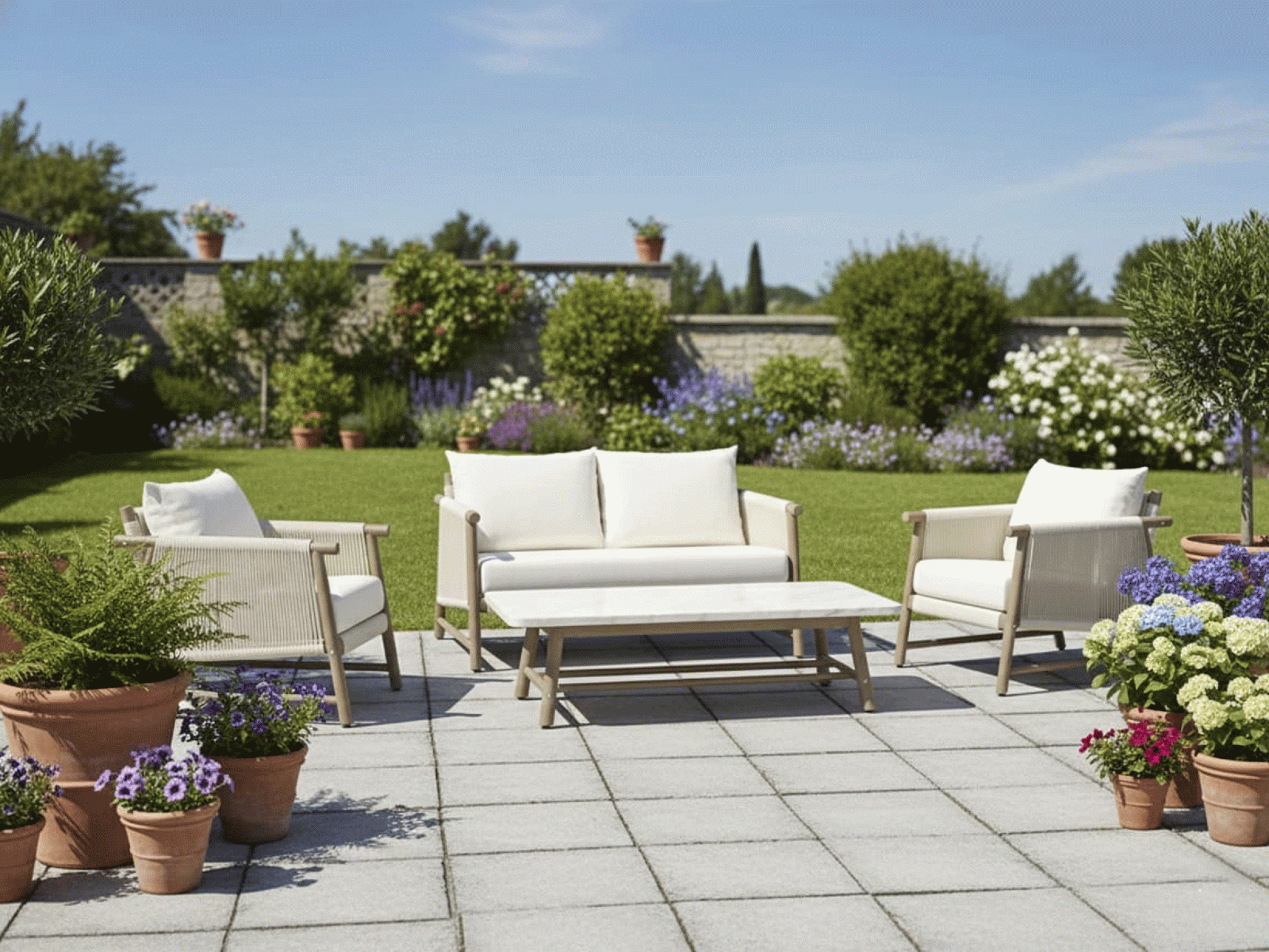Avon Outdoor Set 2 Seater 2 Single Seater & 1 Center Table Set In Cream Colour