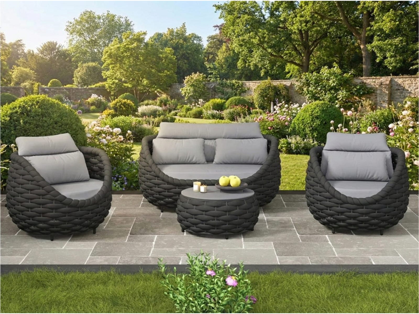 Boss Outdoor Set 2 Seater 2 Single Seater & 1 Center Table In Light Grey Colour 