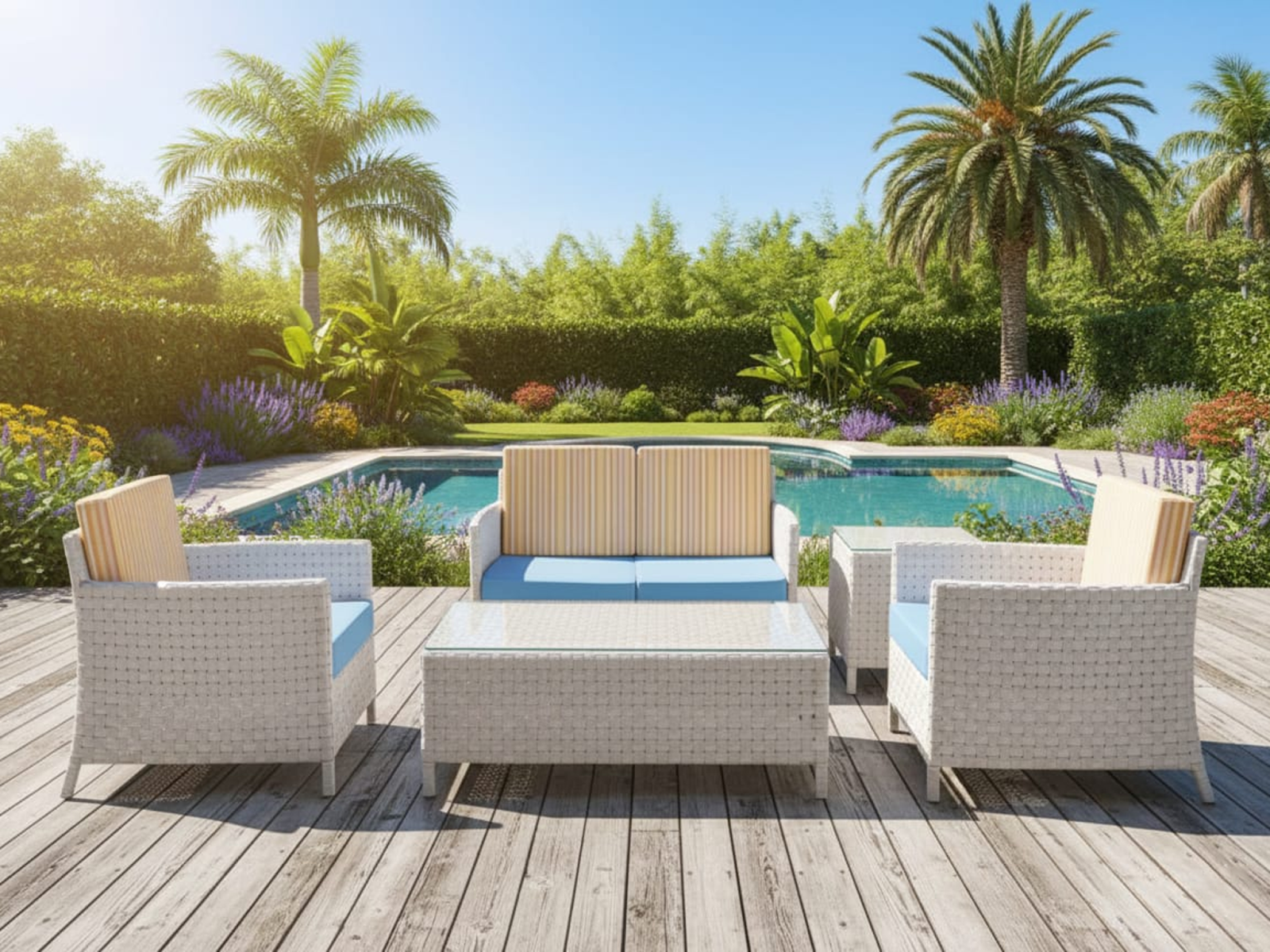 Carlos Outdoor Set 2 Seater 2 Single Seater & 1 Center Table Set In Off White Colour