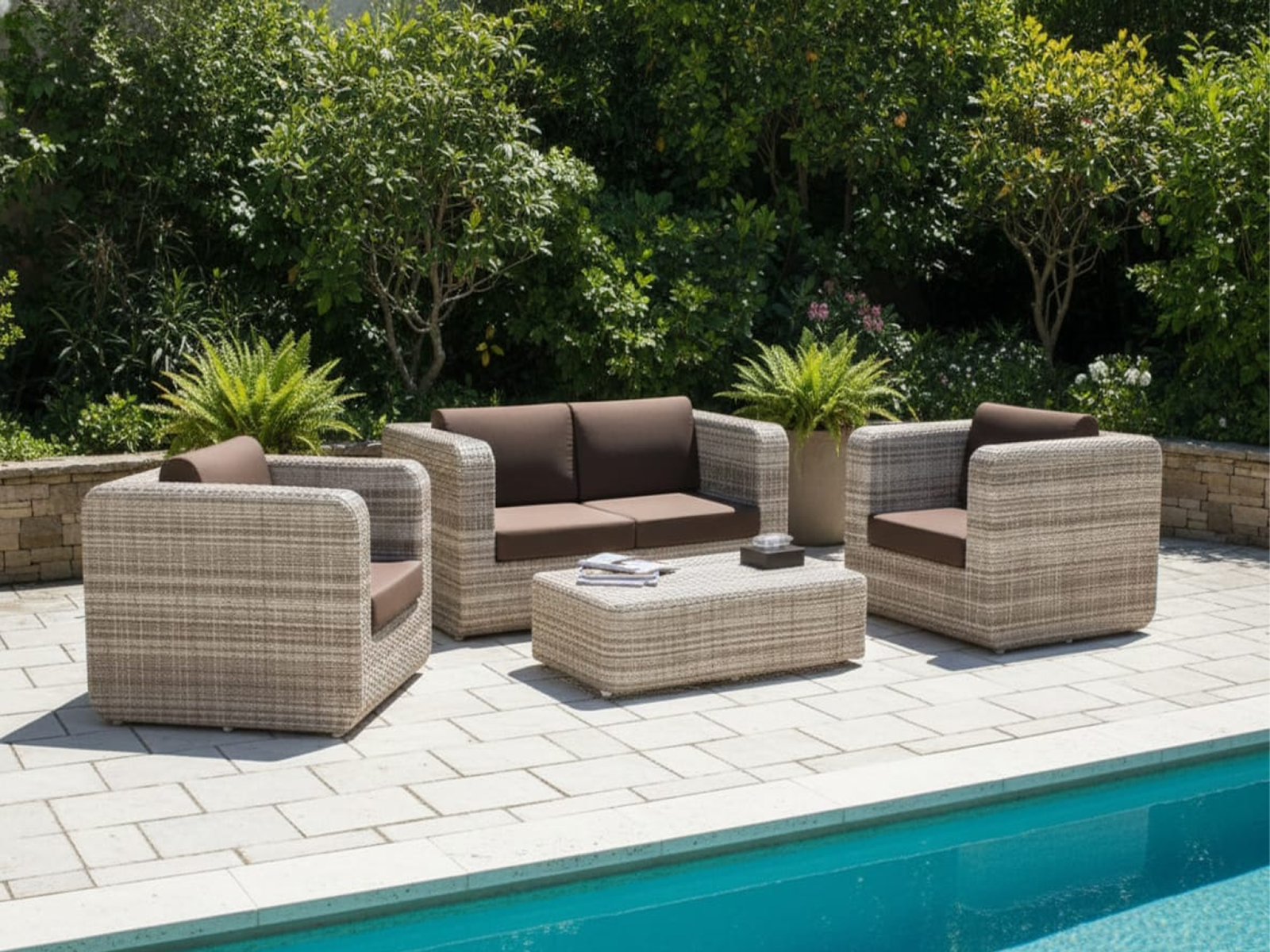 Arbor Outdoor Set 2 Seater 2 Singer Seater & 1 Center Table Set In Seashell Colour