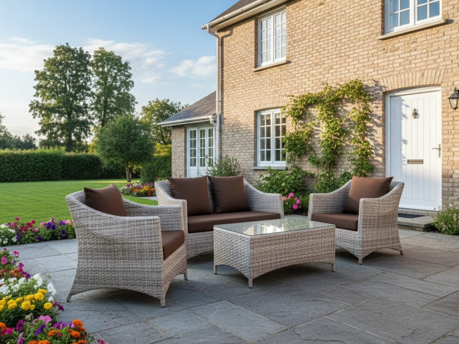Grayson Outdoor Set 2 Seater 2 Single Seater & 1 Center Table Set In Seashell Colour