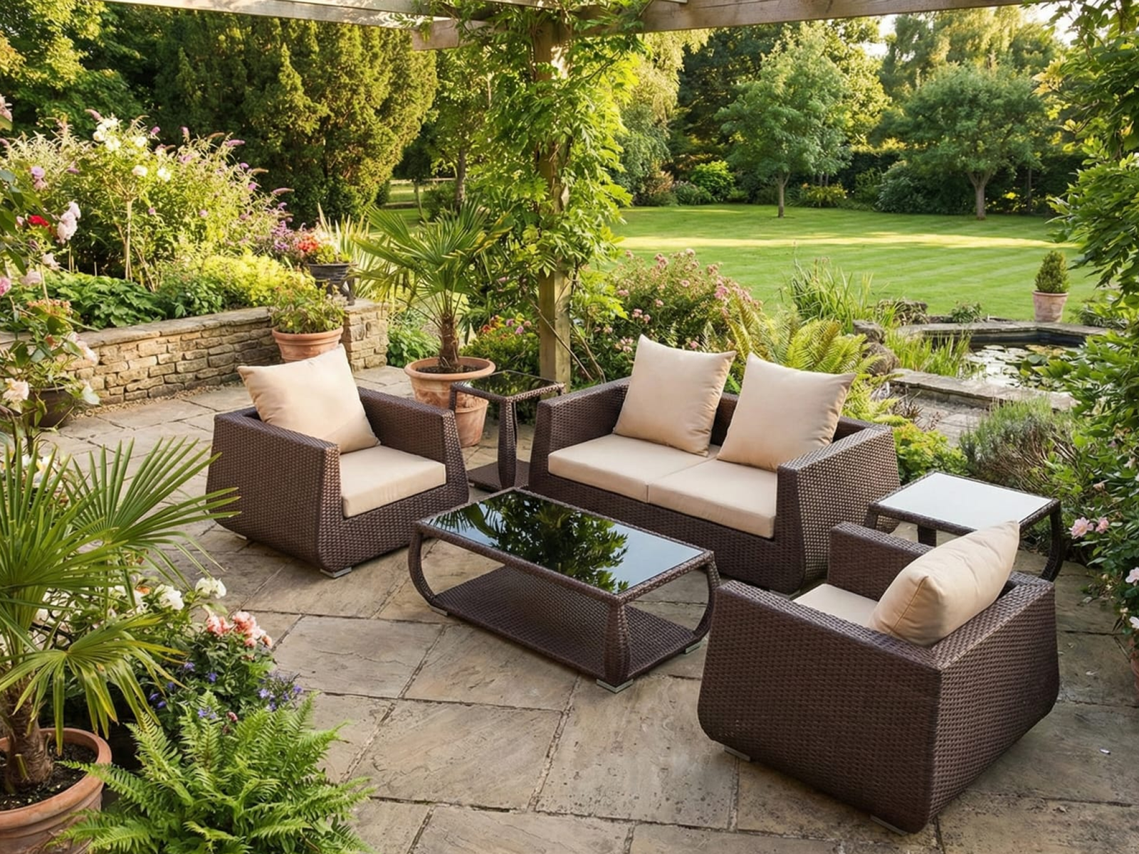 Arthur Outdoor Set 2 Seater 2 Single Seater 2 Side Table & 1 Center Table In Brown Colour 
