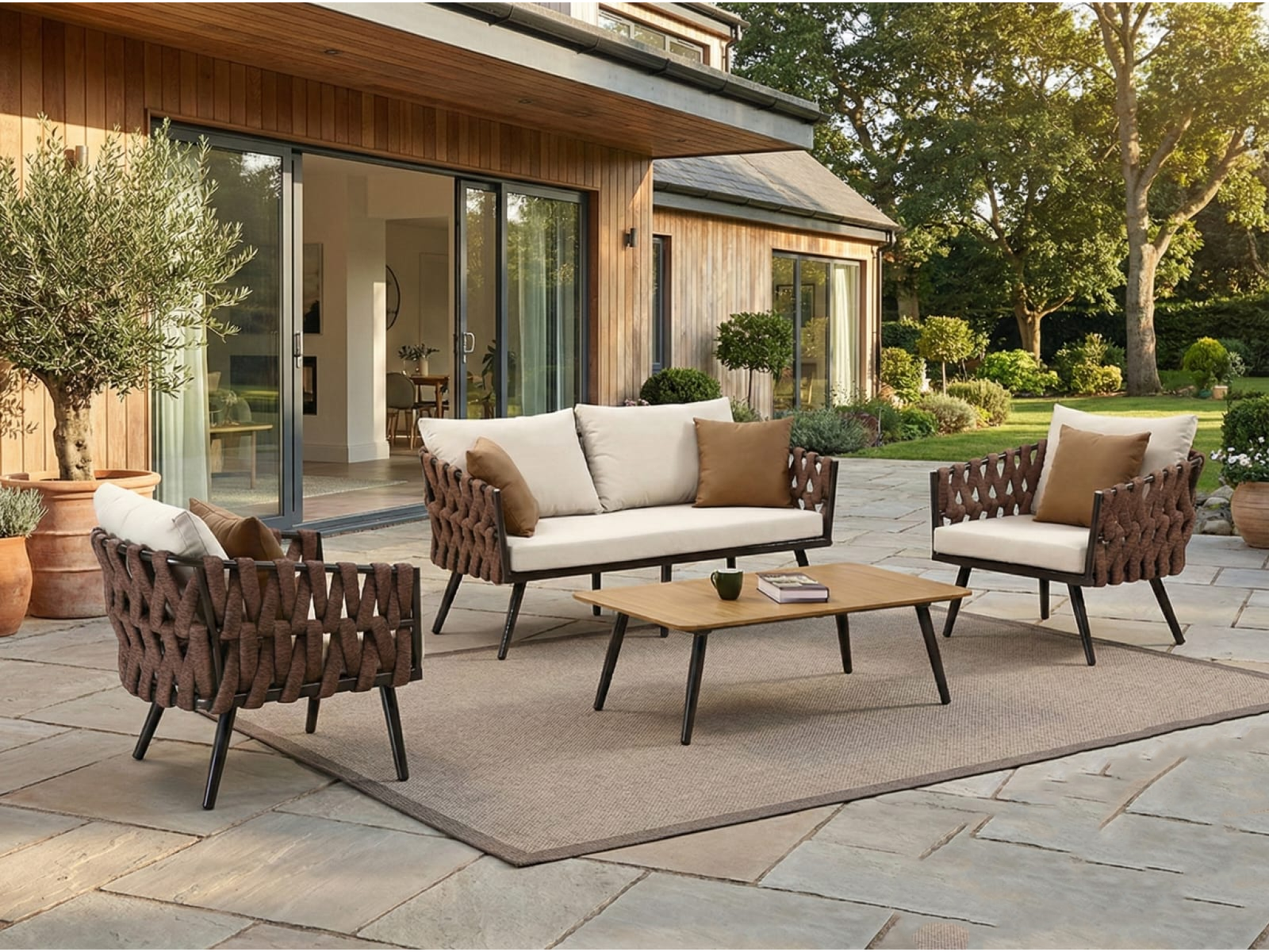 Josephine Outdoor Set 2 Seater 2 Single Seater & 1 Center Table Set In brown Colour 
