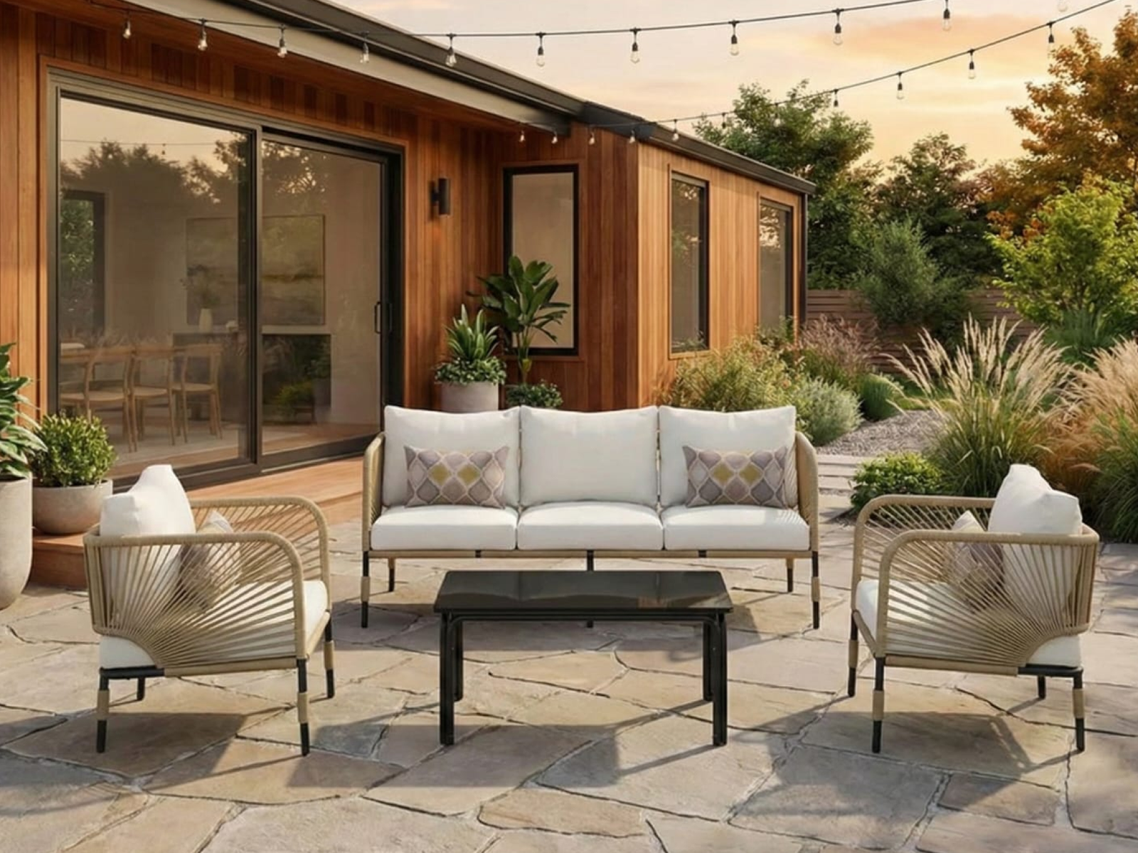 Colton Outdoor Set 3 Seater 2 Single Seater & 1 Center Table Set In Tan Colour