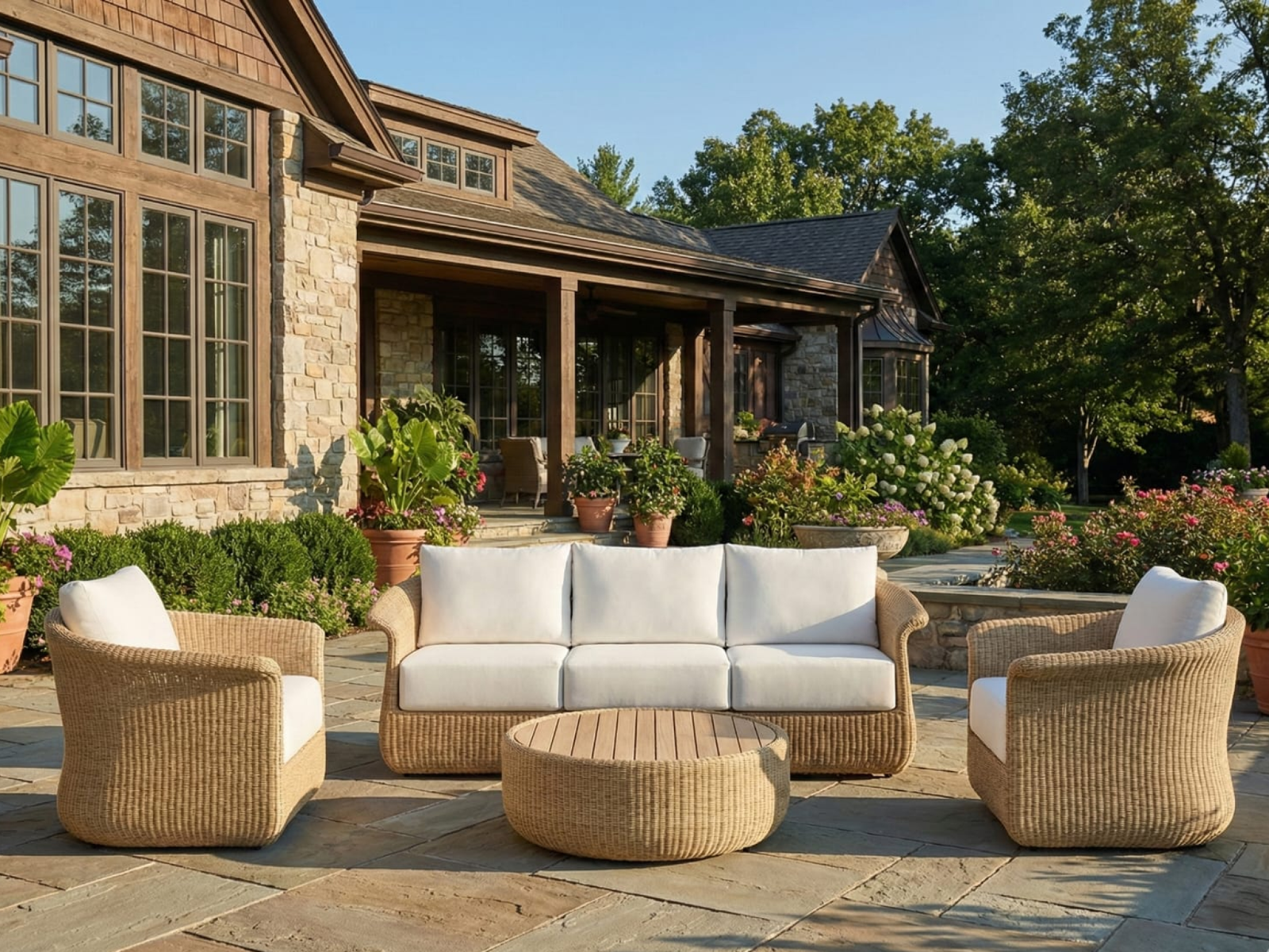 Jace Outdoor Set 3 Seater 2 Single Seater & 1 Center Table Set In Honey Colour